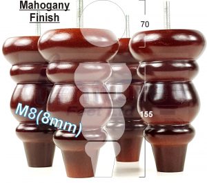 4 Solid Turned Wood Furniture Sofa Leg M8 Chair Settee Footstool Feet 155mm High