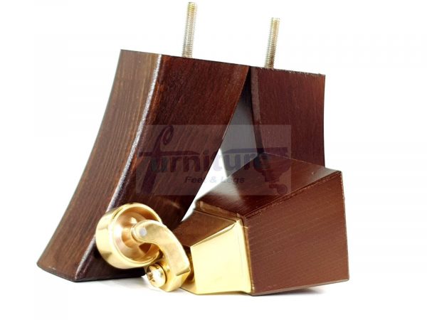 2x Cuved Wood Furniture Chair Legs & 2x Brass Castor Sofa Settee Feet 150mm High - Image 11