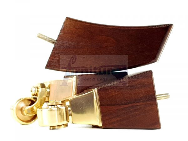 2x Cuved Wood Furniture Chair Legs & 2x Brass Castor Sofa Settee Feet 150mm High - Image 6