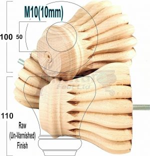 4 FURNITURE BUN FEET RAW UNFINISHED TURNED WOODEN LEGS 110mm HIGH M10