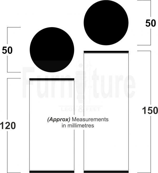 4 Metal Furniture Legs Round Brushed Brass Feet 120 & 150mm High Sofa Chair Beds - Image 3
