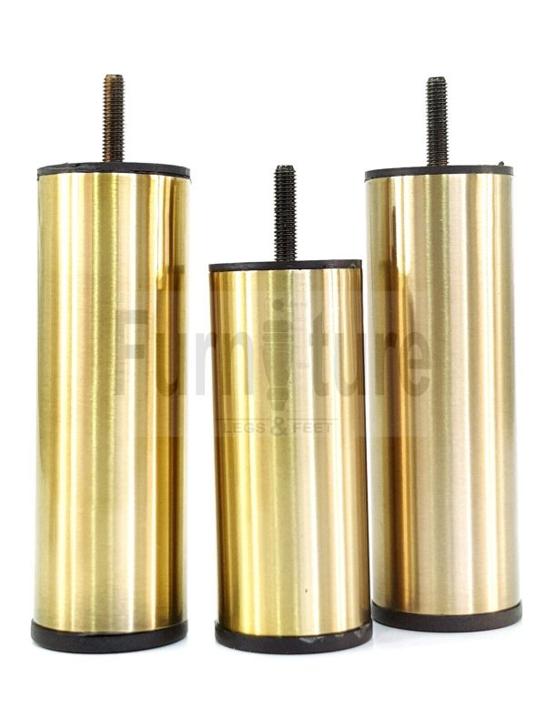 4 Metal Furniture Legs Round Brushed Brass Feet 120 & 150mm High Sofa Chair Beds - Image 4