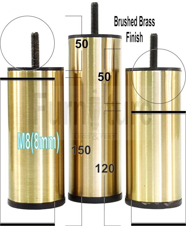 4 Metal Furniture Legs Round Brushed Brass Feet 120 & 150mm High Sofa Chair Beds - Image 7