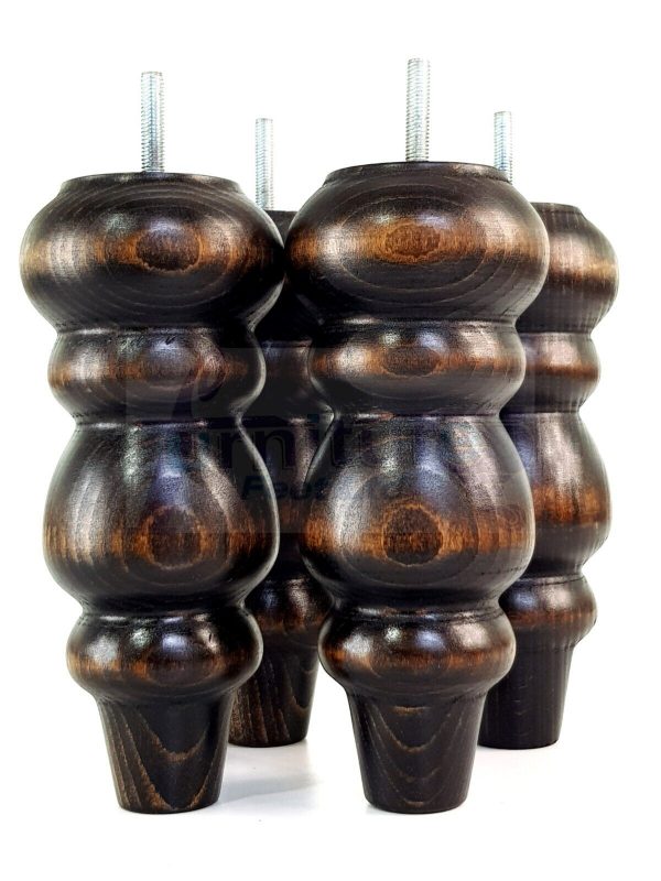 4 Turned Wood Repacement Furniture Leg Burnt Oak M8 Sofa Chair Settee Feet 200mm - Image 5