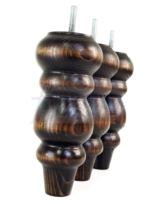 4 Turned Wood Repacement Furniture Leg Burnt Oak M8 Sofa Chair Settee Feet 200mm - Image 6