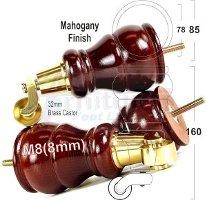 4  WOOD FEET MAHOGANY TURNED FURNITURE CASTOR LEGS  SOFA CHAIR STOOLS SETTEES M8