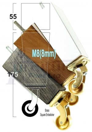 4x BRASS CASTOR LEGS 175mm High CHAIR REPLACEMENT SETTEE FURNITURE FEET M8(8mm)