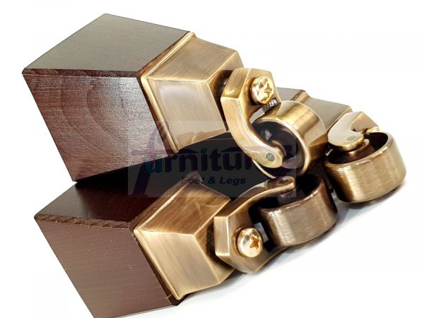 4x Block Wood With Brass Castor Furniture Chair Settee Legs M8 Sofa Feet 150mm - Image 12