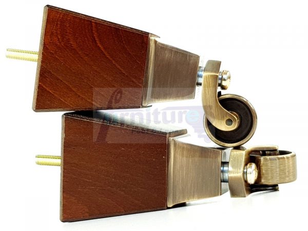 4x Block Wood With Brass Castor Furniture Chair Settee Legs M8 Sofa Feet 150mm - Image 6