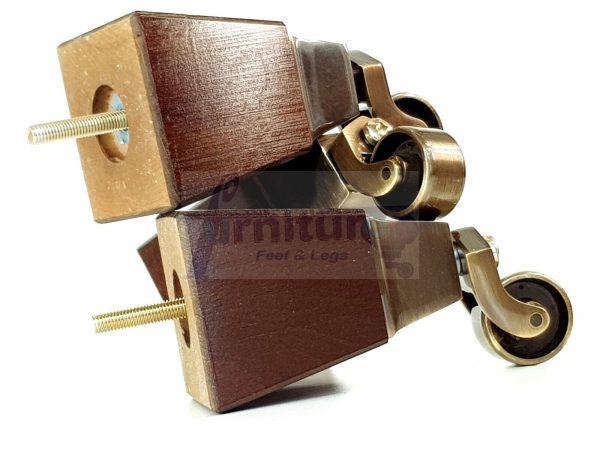 4x Block Wood With Brass Castor Furniture Chair Settee Legs M8 Sofa Feet 150mm - Image 8