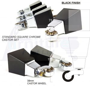 4x Block Wood With Chrome Castor Furniture Chair Settee Legs M8 Sofa Feet 150mm