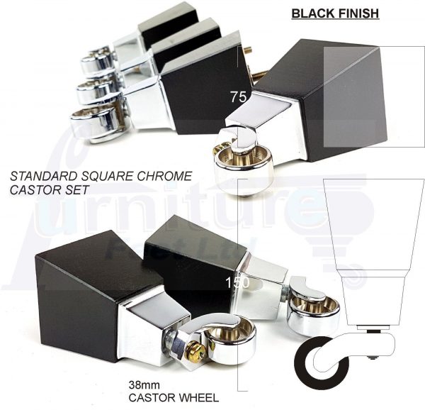4x Block Wood With Chrome Castor Furniture Chair Settee Legs M8 Sofa Feet 150mm