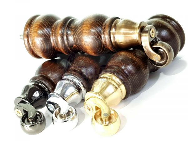 4x Solid Wood Furniture Sofa Legs M8 Replacment Feet With Castors 215mm 8.3 Inch High Dark Walnut Wash - Image 7