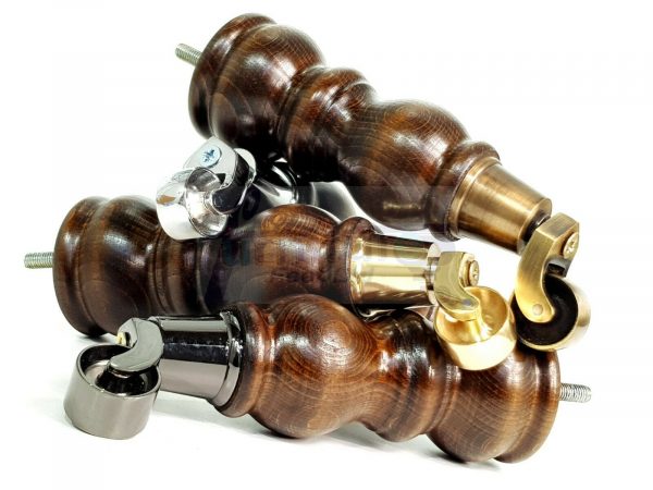 4x Solid Wood Furniture Sofa Legs M8 Replacment Feet With Castors 215mm 8.3 Inch High Dark Walnut Wash - Image 9