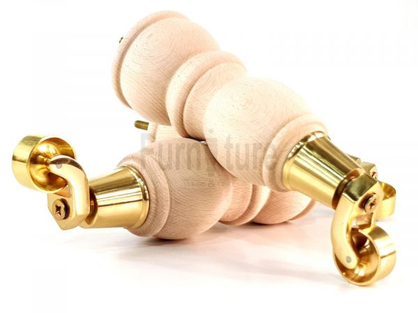 4x Solid Wood With Brass Castors Furniture Chair Legs M8 Sofa Settee Feet 205mm - Image 4