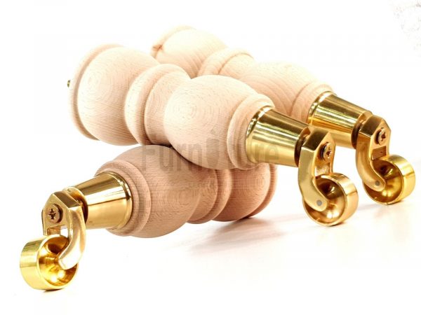 4x Solid Wood With Brass Castors Furniture Chair Legs M8 Sofa Settee Feet 205mm - Image 9