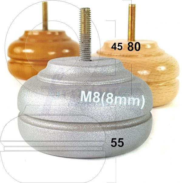 4x TURNED BUN SOFA LEG 55mm High CHAIR REPLACEMENT SETTEE FURNITURE FEET M8(8mm)