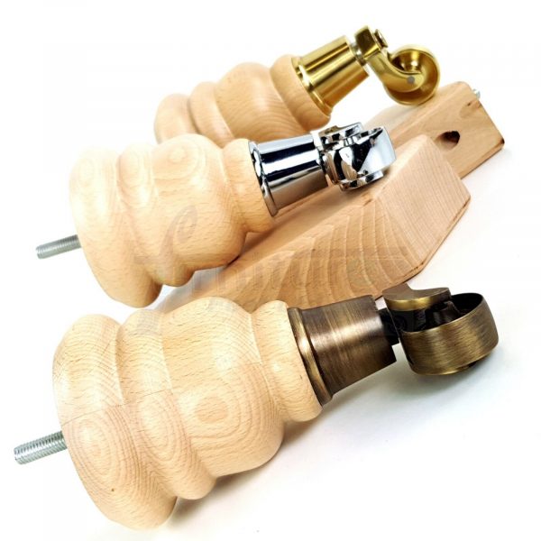 4x TURNED WOODEN CASTOR LEGS 165mm High CHAIR REPLACEMENT FURNITURE FEET M8(8mm) - Image 4