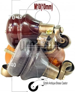 4x Turned Wood Furniture Castor Leg M8 Replacement Feet Chairs Stools Sofa 140mm