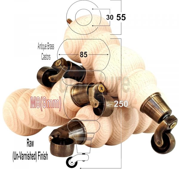 4x Turned Wood Furniture Castor Leg M8 Replacement Feet Chairs Stools Sofa 200mm - Image 13