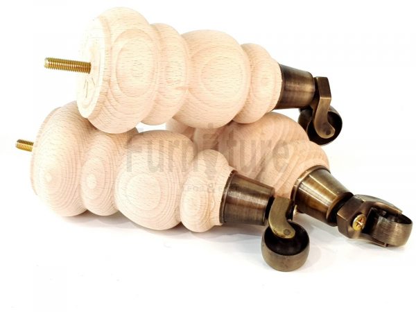4x Turned Wood Furniture Castor Leg M8 Replacement Feet Chairs Stools Sofa 200mm - Image 4