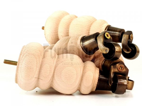 4x Turned Wood Furniture Castor Leg M8 Replacement Feet Chairs Stools Sofa 200mm - Image 9