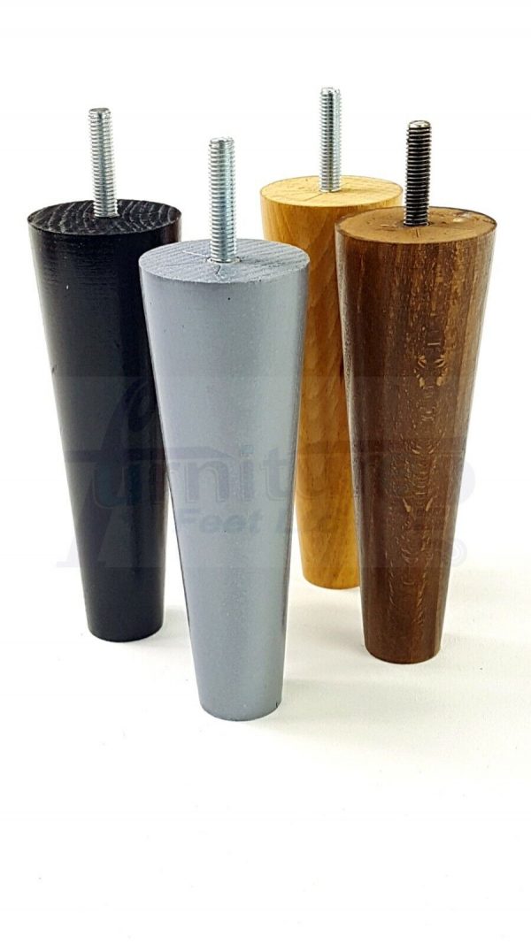 4x WOOD REPLACEMENT FURNITURE CHAIR LEG M10(10mm) TAPERED SETTEE FEET 150mm HIGH - Image 5