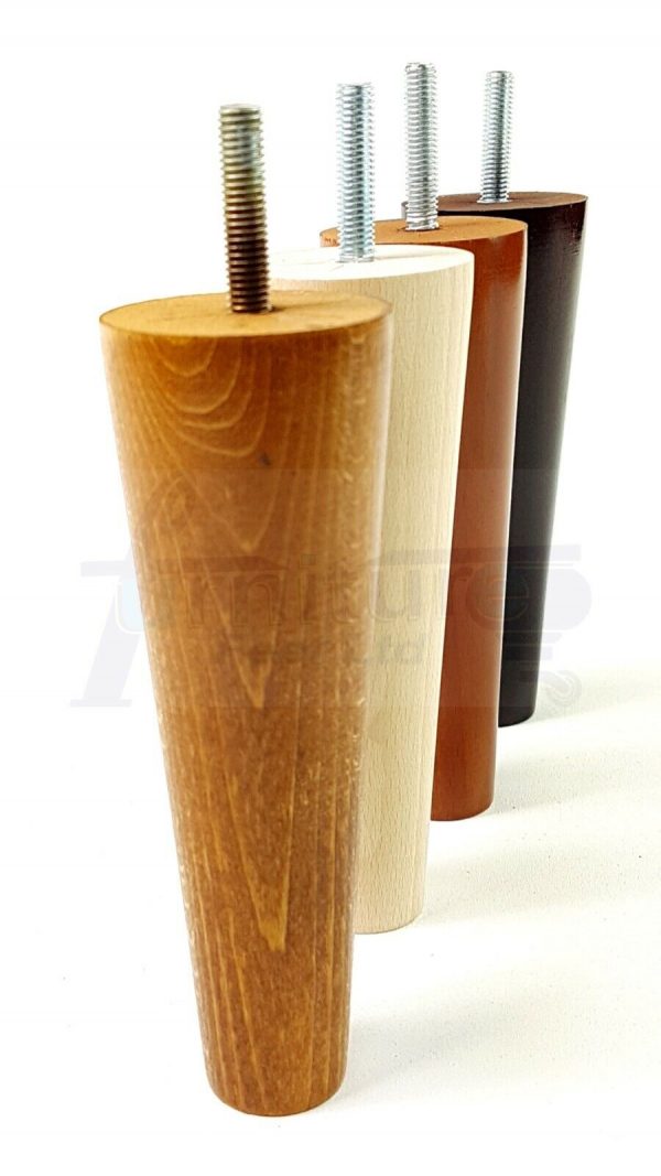 4x WOOD REPLACEMENT FURNITURE CHAIR LEG M10(10mm) TAPERED SETTEE FEET 150mm HIGH - Image 7