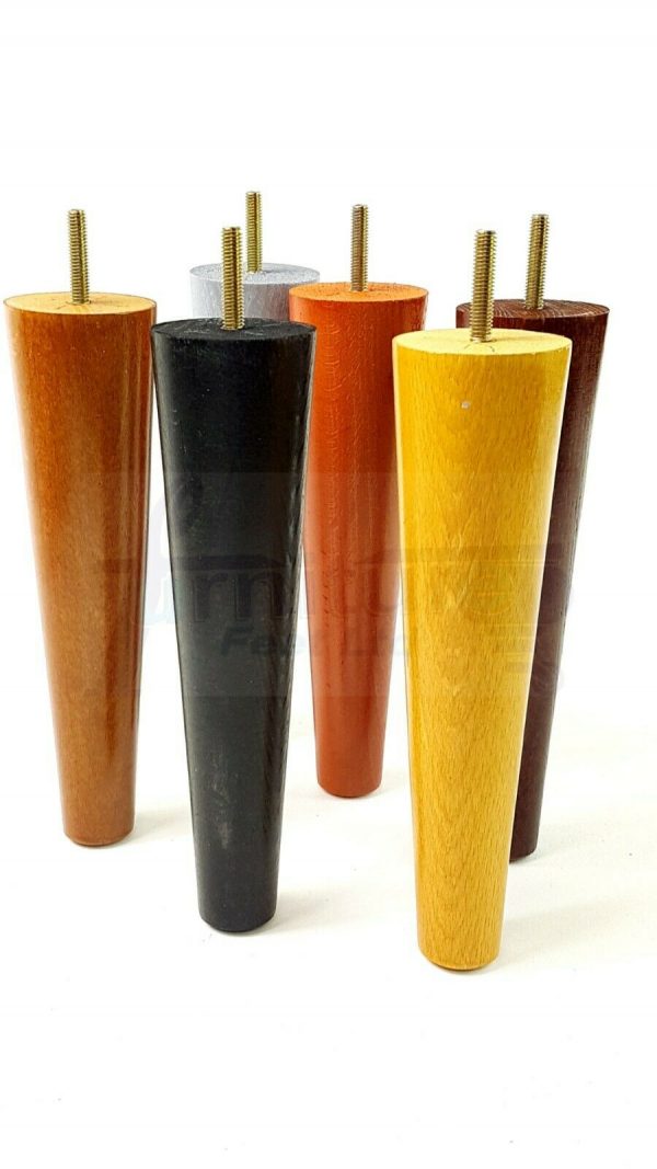 4x WOOD REPLACEMENT FURNITURE CHAIR LEG M10(10mm) TAPERED SETTEE FEET 200mm HIGH - Image 4
