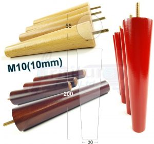 4x WOOD REPLACEMENT FURNITURE CHAIR LEG M10(10mm) TAPERED SETTEE FEET 200mm HIGH