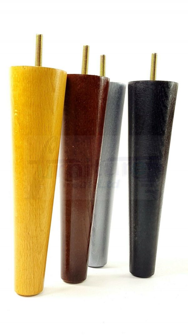 4x WOOD REPLACEMENT FURNITURE CHAIR LEG M10(10mm) TAPERED SETTEE FEET 200mm HIGH - Image 7