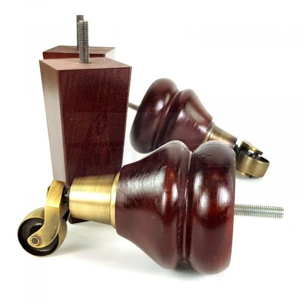 4x WOODEN FURNITURE CHAIR LEGS M8 REPLACEMENT SOFA FEET WITH CASTORS 140mm HIGH - Image 4