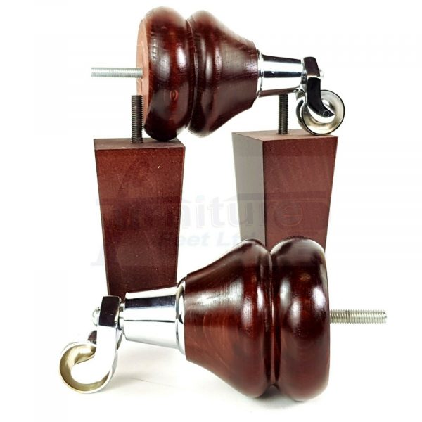 4x WOODEN FURNITURE CHAIR LEGS M8 REPLACEMENT SOFA FEET WITH CASTORS 140mm HIGH - Image 7