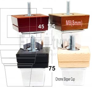 4x Wood Furniture Sofa Leg M8 Replacement Chair, Settee Feet & Slipper Cup 75mm