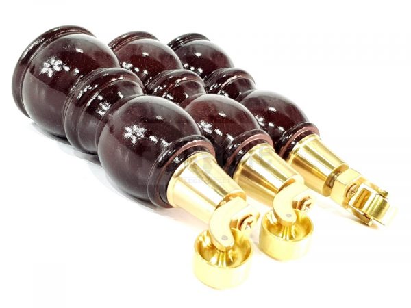 4x Wood Mahogany & Brass Castor Furniture Chair Legs M8 Sofa Settee Feet 205mm - Image 9