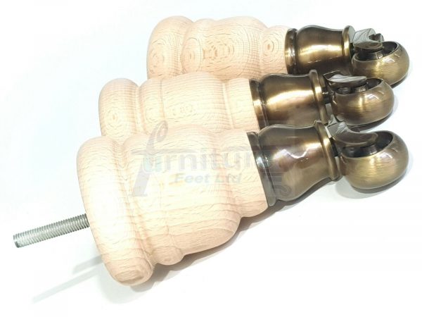 SOLID RAW WOOD BRASS CASTOR FURNITURE CHAIR LEGS M8(8mm) SOFA FEET 155mm HIGH - Image 4