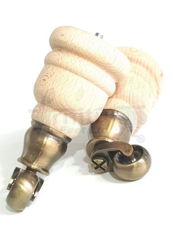 SOLID RAW WOOD BRASS CASTOR FURNITURE CHAIR LEGS M8(8mm) SOFA FEET 155mm HIGH - Image 5