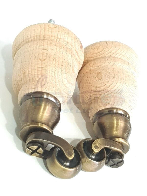 SOLID RAW WOOD BRASS CASTOR FURNITURE CHAIR LEGS M8(8mm) SOFA FEET 155mm HIGH - Image 7