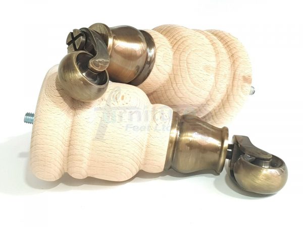 SOLID RAW WOOD BRASS CASTOR FURNITURE CHAIR LEGS M8(8mm) SOFA FEET 155mm HIGH - Image 9