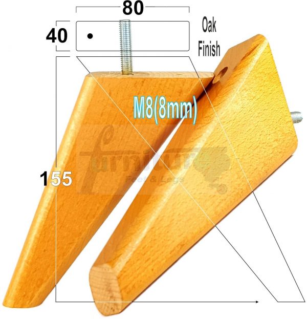 4 Square Angled Sofa Legs 155mm High Replacement Furniture Feet Chair Cabinet M8 - Image 24