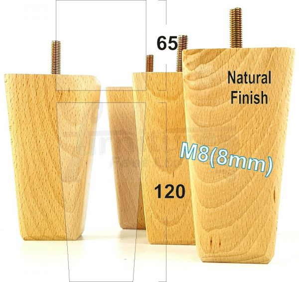 4x BLOCK WOODEN SOFA LEGS 120mm High CHAIR REPLACEMENT FURNITURE FEET M8(8mm) - Image 14