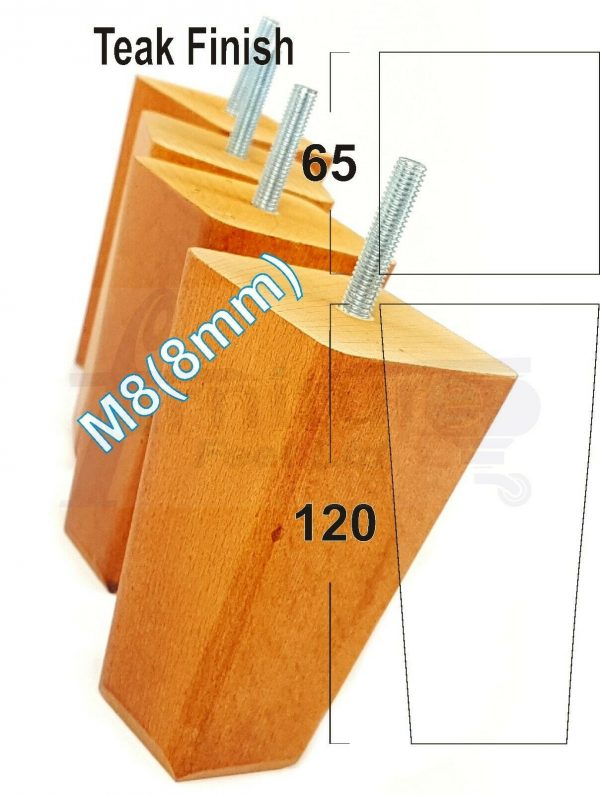 4x BLOCK WOODEN SOFA LEGS 120mm High CHAIR REPLACEMENT FURNITURE FEET M8(8mm) - Image 18