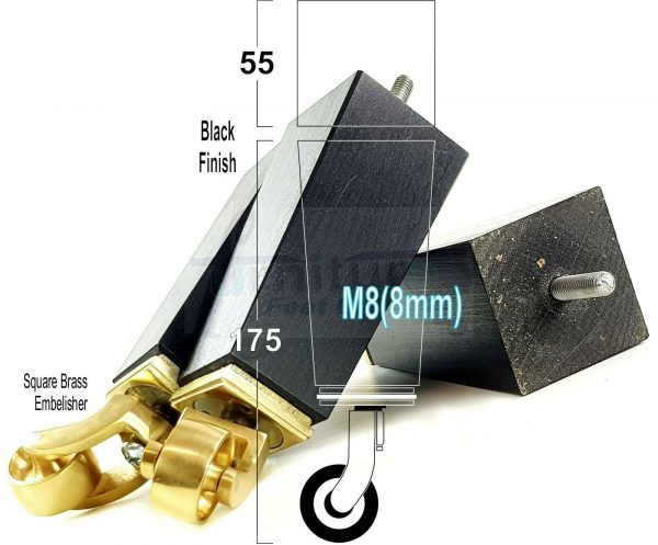 4x BRASS CASTOR LEGS 175mm High CHAIR REPLACEMENT SETTEE FURNITURE FEET M8(8mm) - Image 14