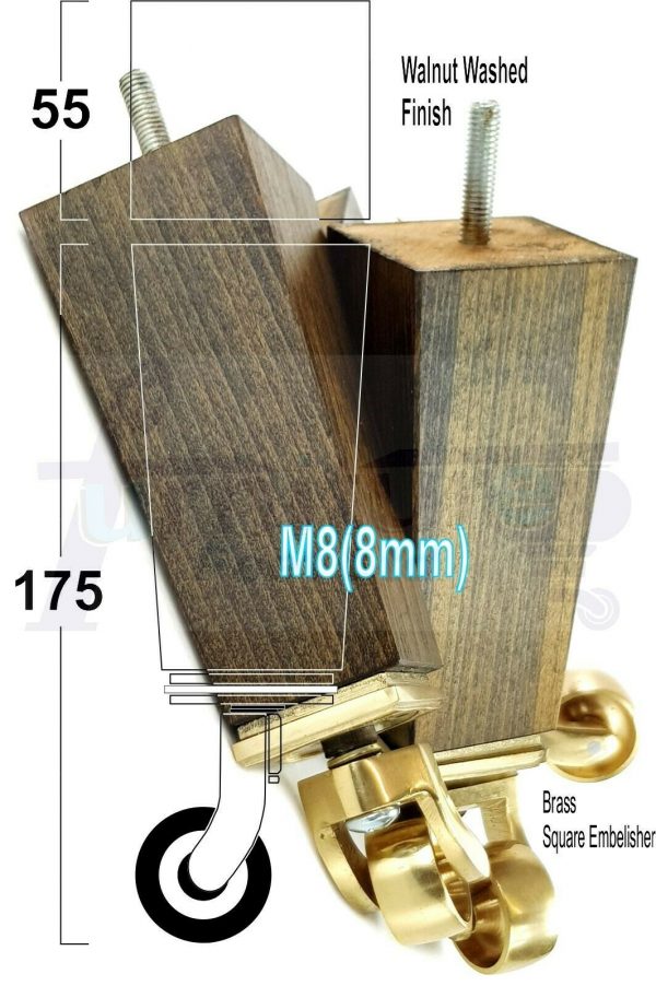 4x BRASS CASTOR LEGS 175mm High CHAIR REPLACEMENT SETTEE FURNITURE FEET M8(8mm) - Image 18