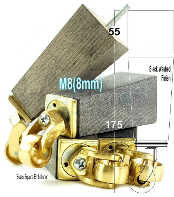 4x BRASS CASTOR LEGS 175mm High CHAIR REPLACEMENT SETTEE FURNITURE FEET M8(8mm) - Image 15