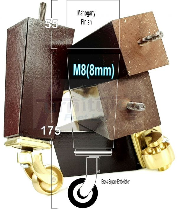4x BRASS CASTOR LEGS 175mm High CHAIR REPLACEMENT SETTEE FURNITURE FEET M8(8mm) - Image 21