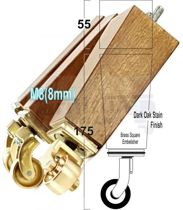 4x BRASS CASTOR LEGS 175mm High CHAIR REPLACEMENT SETTEE FURNITURE FEET M8(8mm) - Image 17