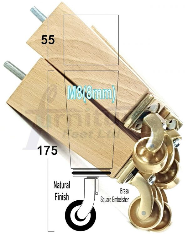 4x BRASS CASTOR LEGS 175mm High CHAIR REPLACEMENT SETTEE FURNITURE FEET M8(8mm) - Image 23