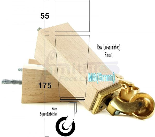 4x BRASS CASTOR LEGS 175mm High CHAIR REPLACEMENT SETTEE FURNITURE FEET M8(8mm) - Image 24
