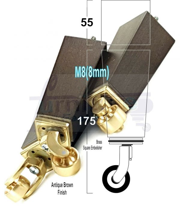 4x BRASS CASTOR LEGS 175mm High CHAIR REPLACEMENT SETTEE FURNITURE FEET M8(8mm) - Image 13